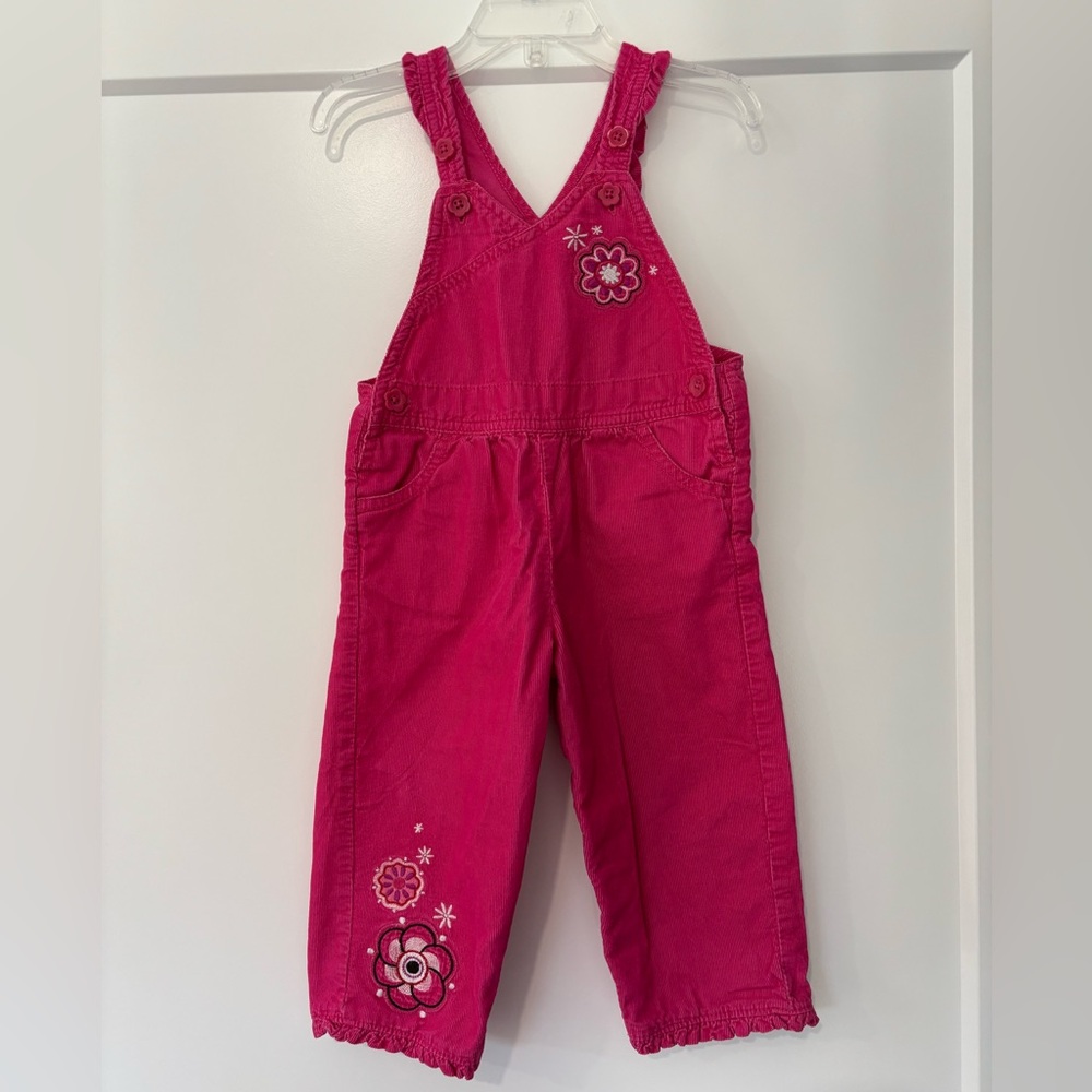 Vintage Y2K Oshkosh B’Gosh Pink Corduroy Floral Embroidered Overalls 18 months